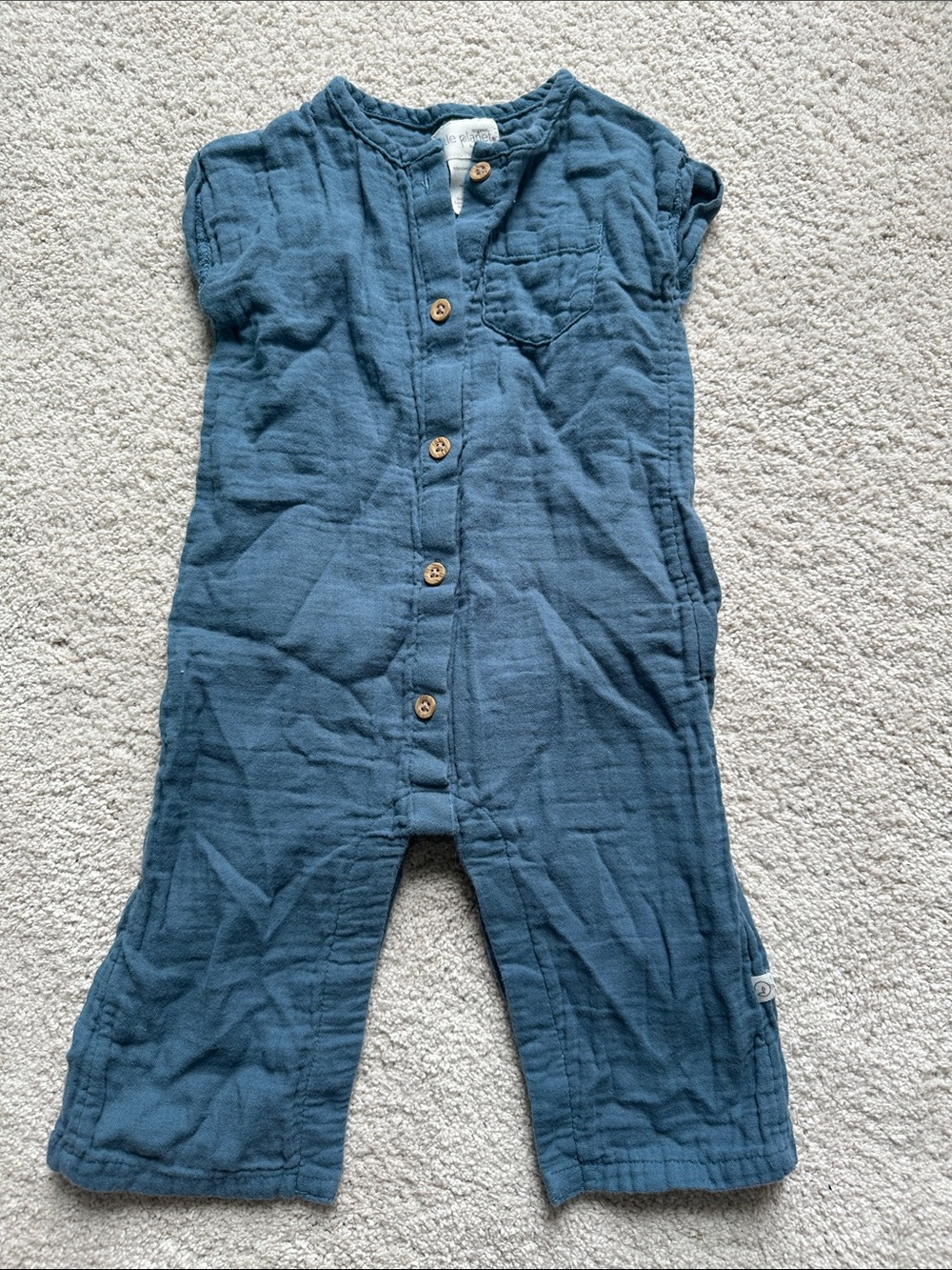 Button-Front Cotton Muslin Kids Romper in Deep Teal